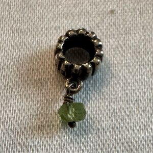 Pandora Silver Charm with dangling Green stone